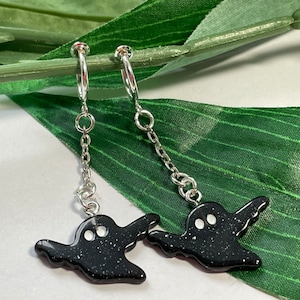 Ghost Hoop bungel Clip op oorbellen, meisjes bungelen Oorbellen, Clip op Hoop oorbellen, Halloween Dangle Oorbellen