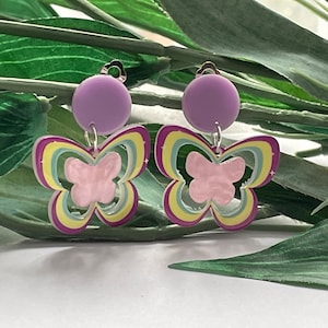 Dangle Butterfly Clip on earrings, girls dangle Earrings,  Clip on  earrings, retro clip on
