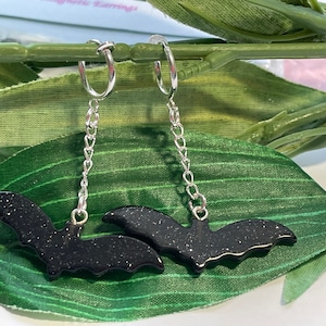 Bat Hoop bungel Clip op oorbellen, meisjes bungelen Oorbellen, Clip op Hoop oorbellen, Halloween Dangle Oorbellen