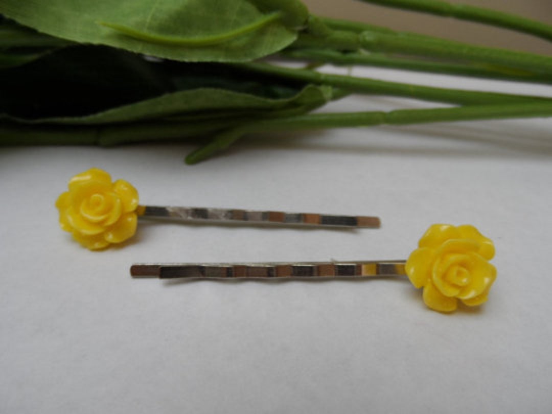 Set of 2 Yellow Flower Bobby Pin Hairclips, Wedding Bobby Pin, Girls