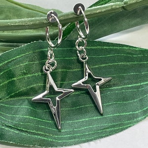 Star hoop dangle Clip on earrings, girls dangle Earrings,  Clip on Hoop earrings, Star Dangle Earrings