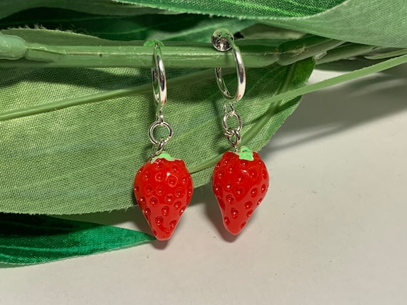 Strawberry Hoop Dangle Clip on Earrings Girls Dangle Earrings