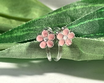 Pink flower Clip on earrings, girls clip on Earrings,  Clip on Flower earrings, Plastic Clip on earrings, non pierced ears