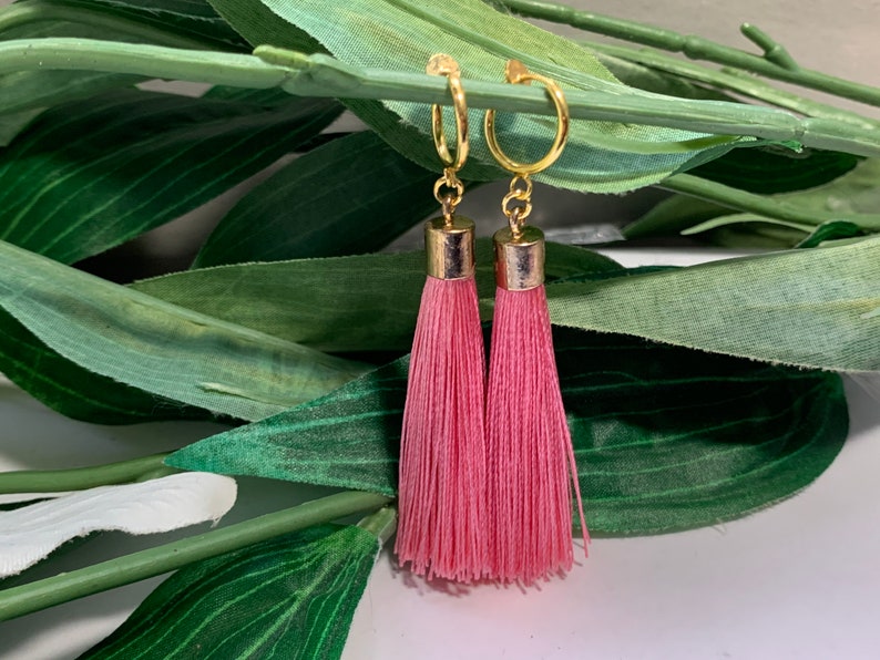 Tassel Dangle Earrings girls dangle Earrings Hoop Tassel dangle Clip on earrings Tassel Earrings Clip on Hoop earrings