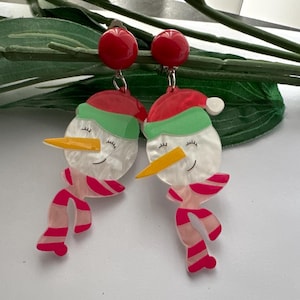 Christmas Snowman Clip on earrings, girls dangle Earrings,  Clip on  earrings, retro clip on, Christmas earrings