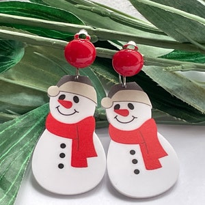 Christmas Snowman Clip on earrings, girls dangle Earrings,  Clip on  earrings, retro clip on, Christmas earrings