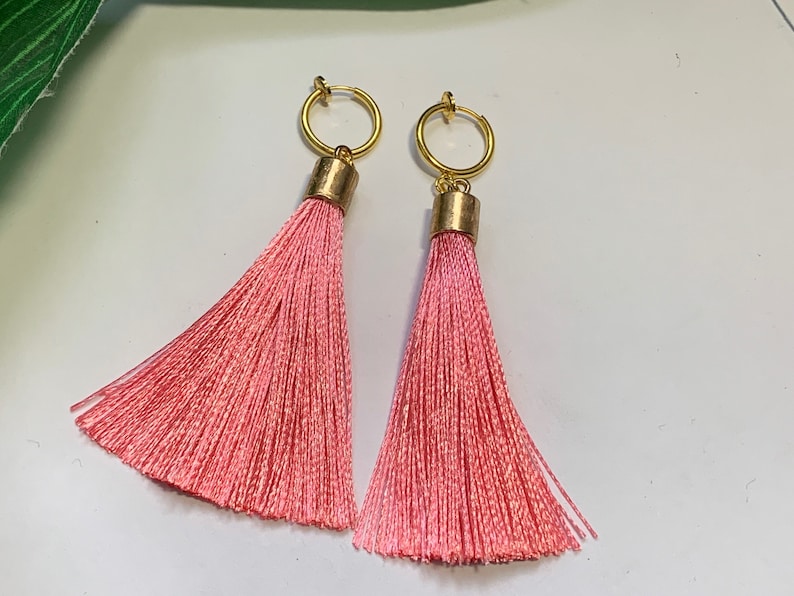 Tassel Dangle Earrings girls dangle Earrings Hoop Tassel dangle Clip on earrings Tassel Earrings Clip on Hoop earrings