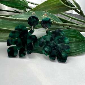 Large Leaf Clip on earrings, green leaf girls dangle Earrings,  Clip on earrings