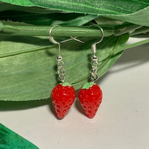 Strawberry Dangle Earrings, Strawberry Earrings, Fashion Earrings, Novelty Earrings, Strawberry Dangle Earrings