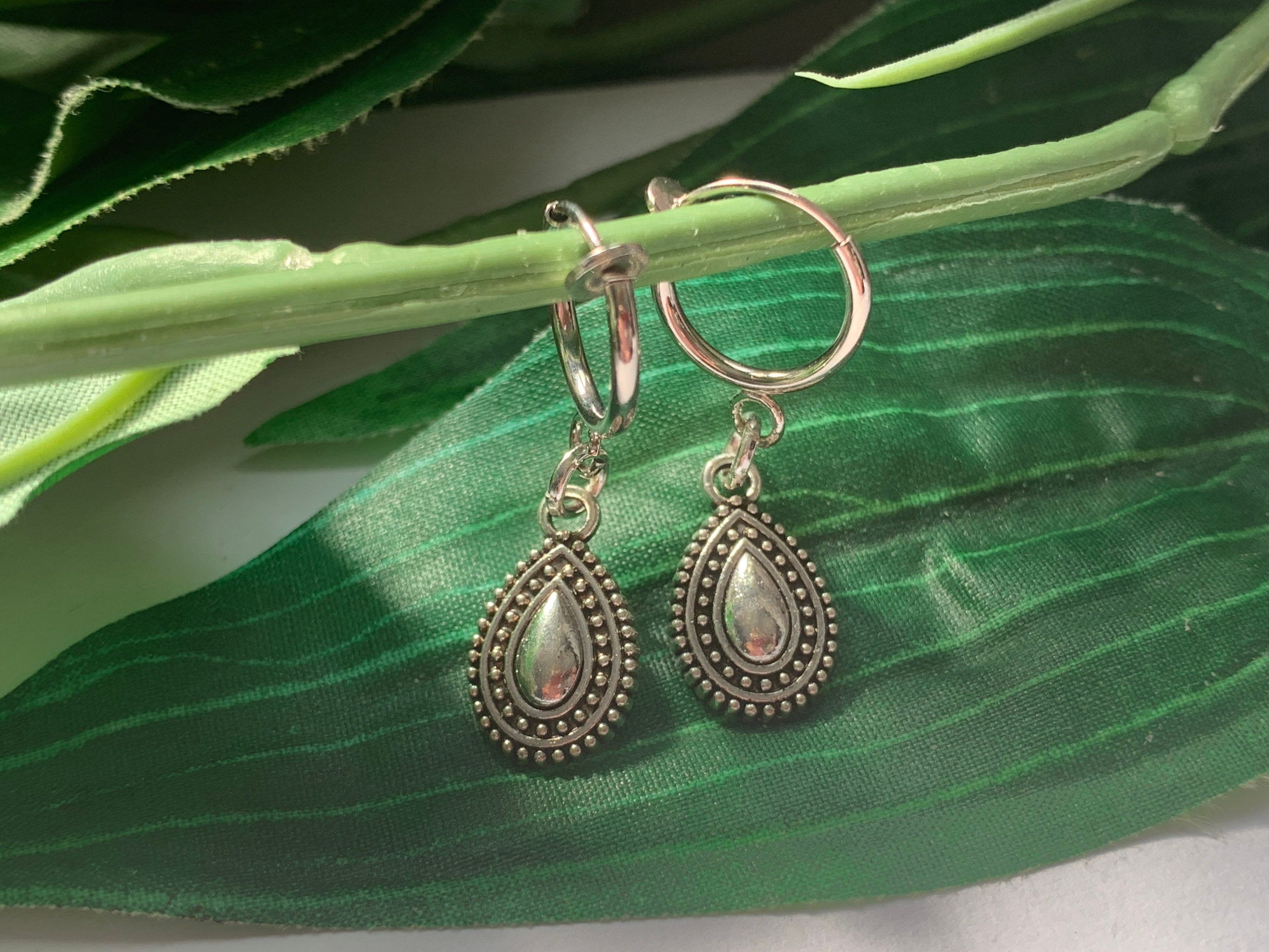 Teardrop Hoop Dangle Clip on Earrings Girls Dangle Earrings Etsy