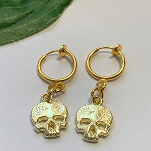 Skull hoop dangle Clip on earrings, girls dangle Earrings, Clip on Hoop earrings, skull Dangle Earrings image 8