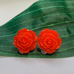 Red Rose Flower Clip on Earrings, Girls Earrings, Girls Clip on earrings, flower Earrings,Girls Birthday Gift, girls clip on earrings