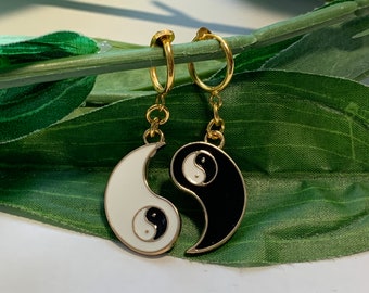 Yin Yang hoop dangle Clip on earrings, girls dangle Earrings,  Clip on Hoop earrings, Yin Yang Dangle Earrings