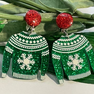 Christmas Jumper Clip on earrings, girls dangle Earrings,  Clip on  earrings, retro clip on, Christmas earrings