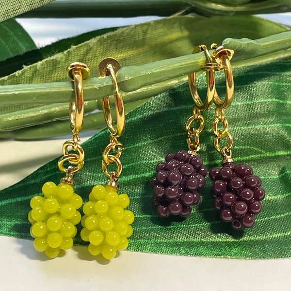 Grapes hoop dangle Clip on earrings, girls dangle Earrings,  Clip on Hoop earrings, Grapes Dangle Earrings