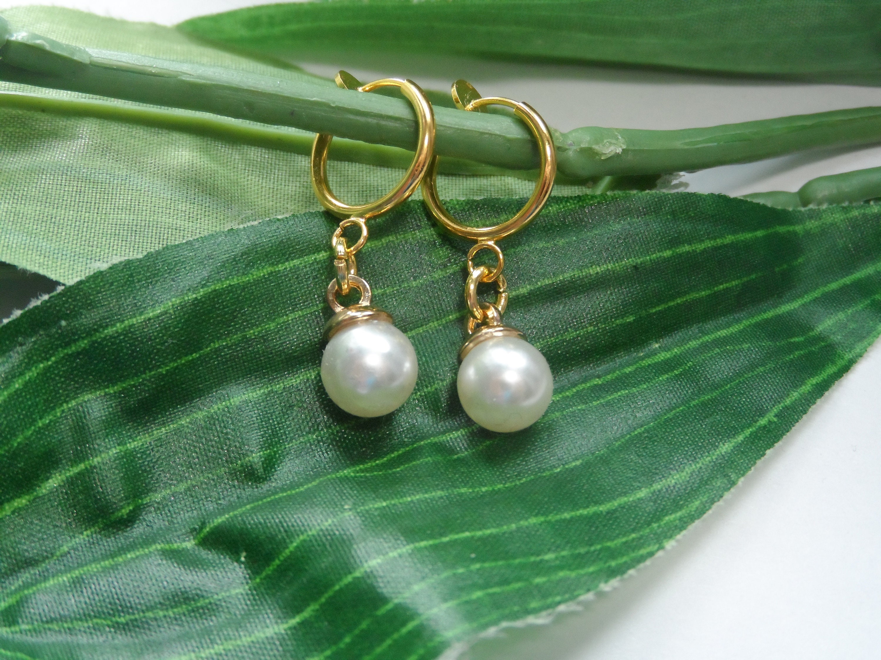 Pearl Hoop Dangle Clip on Earrings Girls Dangle Earrings Etsy