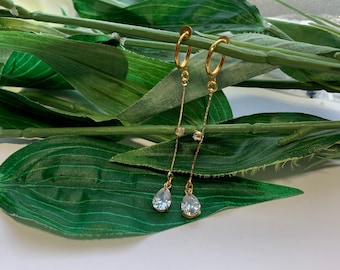 Rhinestone hoop dangle Clip on earrings, girls dangle Earrings, rhinestone Clip on Hoop earrings