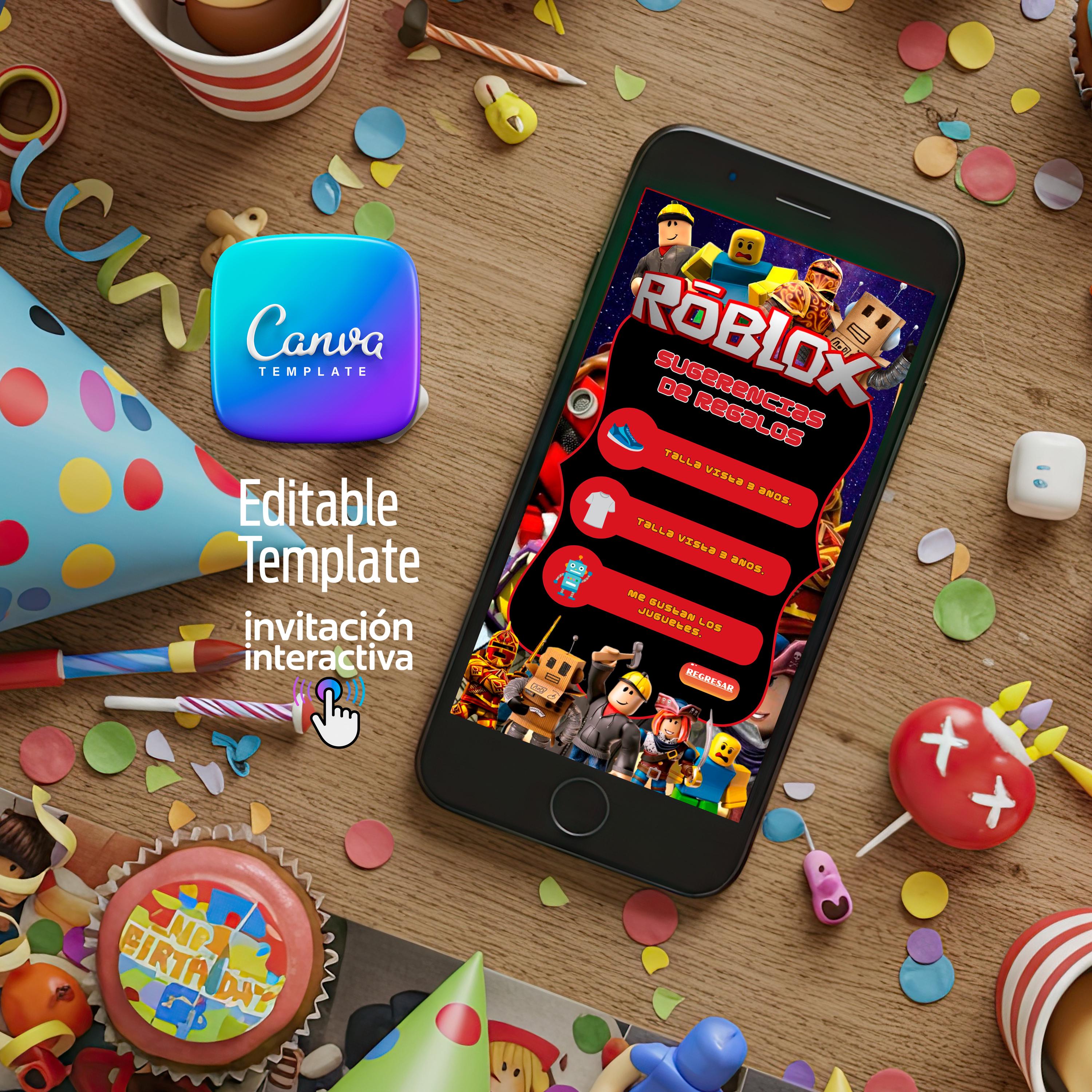 Roblox Birthday Invitation – Interactive Canva Template, Digital ...