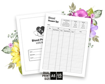 Blood Pressure Log Book, printable, A5 & Letter size