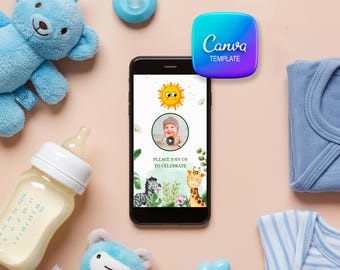 Invitación en video | ¡Celebremos el Primer Añito | Editable en Canva