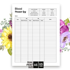 Blood Pressure Log Book, Printable, A5 &amp; Letter Size - Etsy