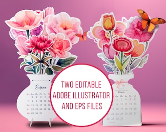 2024 Calendar | beautiful die cut flower vase | Two editable Adobe illustrator and EPS files | Commercial use