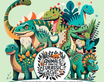 Dinosaur clipart images, T-Rex, Triceratops, Raptor PNG, Jurassic dinosaur children's art, Instant download for commercial use