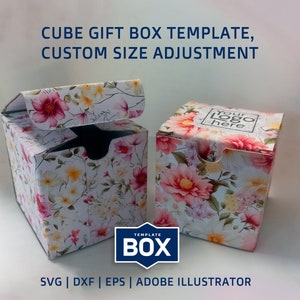 Cube shape gift box template, custom size adjustment, for cutting machines