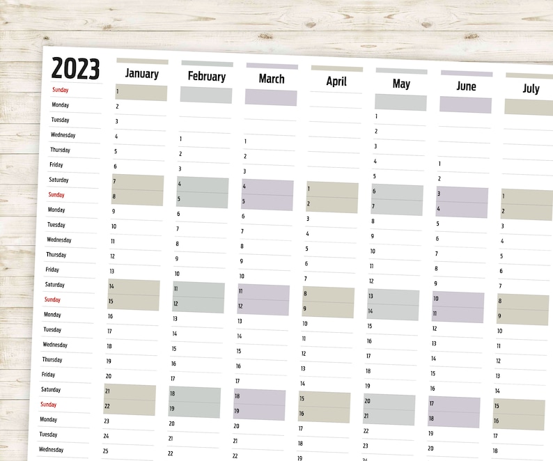 Horizontal Year Wall Planner 2021 2022 2023 2024 & 2025. Etsy
