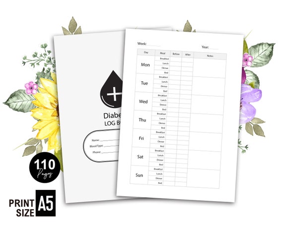 Diabetes Log Book | Diabetic Tracker Planner | printable | A5