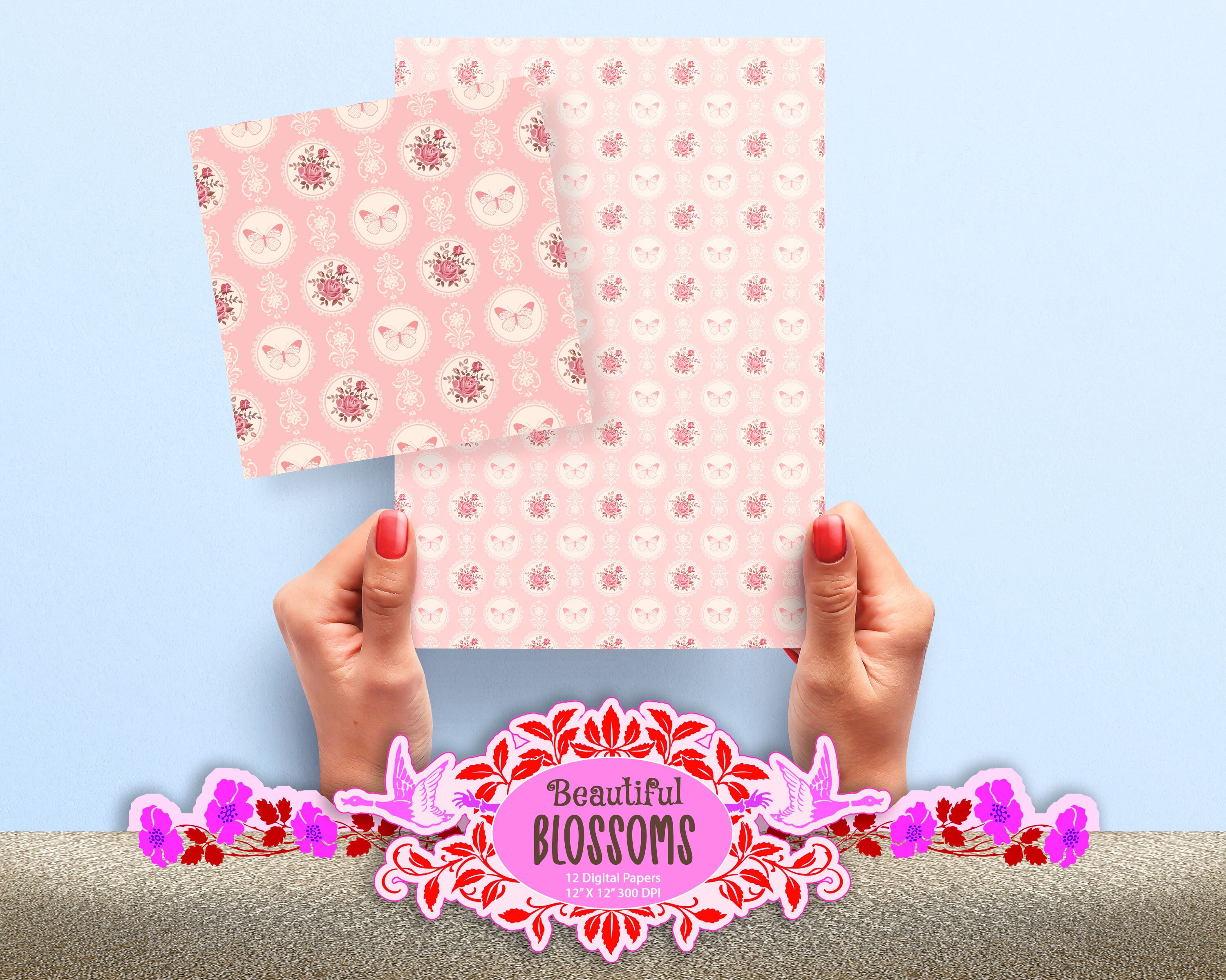 Blush Blossoms 12 Digital Papers Etsy