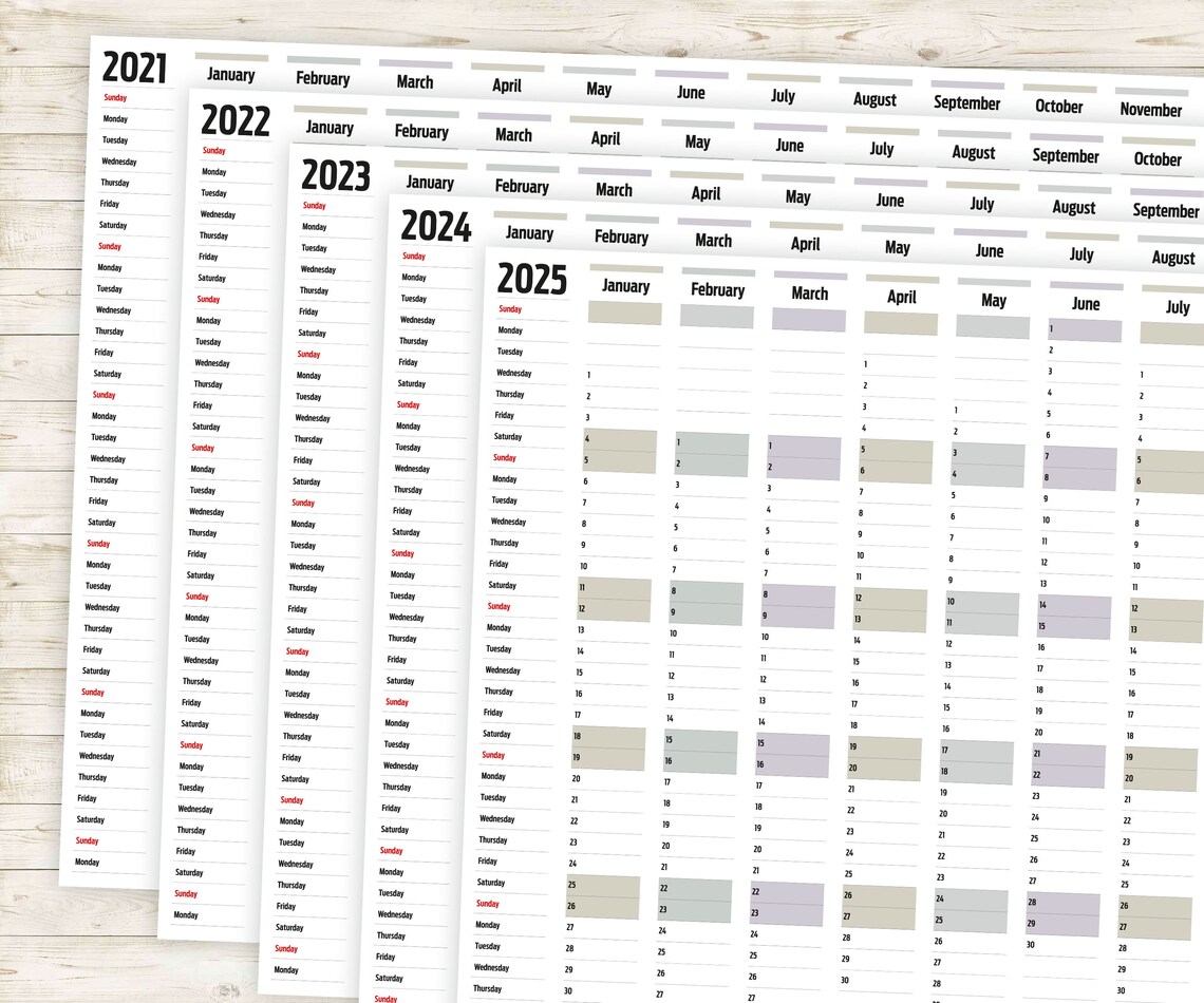Horizontal Year Wall Planner 2021 2022 2023 2024 & 2025. Etsy
