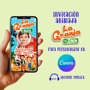 Convite para vídeo de "La Granja de Zenón" | convite animado |  convite de cumpleaños em vídeo para personalizar no Canva