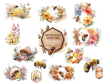Watercolor Honey Bee Clipart | 104 PNG Designs (Commercial Use)