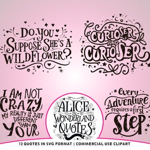 Alice au pays des merveilles citations SVG + 4 cliparts gratuits | TÉLÉCHARGEMENT IMMÉDIAT | Scrapbooking | Transferts par sublimation | à usage commercial