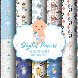 58 papeles digitales para bebés varones | Álbum de recortes | Formato JPG de alta resolución