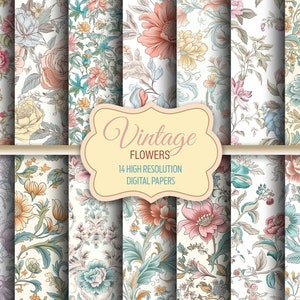 vintage flowers | For commercial use | High resolution images ( 300 dpi ) | Scrapbooking | 14 beautiful designs