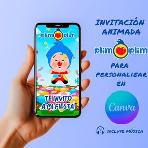 Convite em vídeo do Payaso Plim Plim | convite animado |  convite de cumpleaños em vídeo para personalizar no Canva
