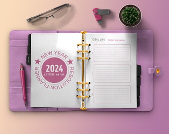 New Year Resolution Planner 2024 | PDF size A4, Letter, A5