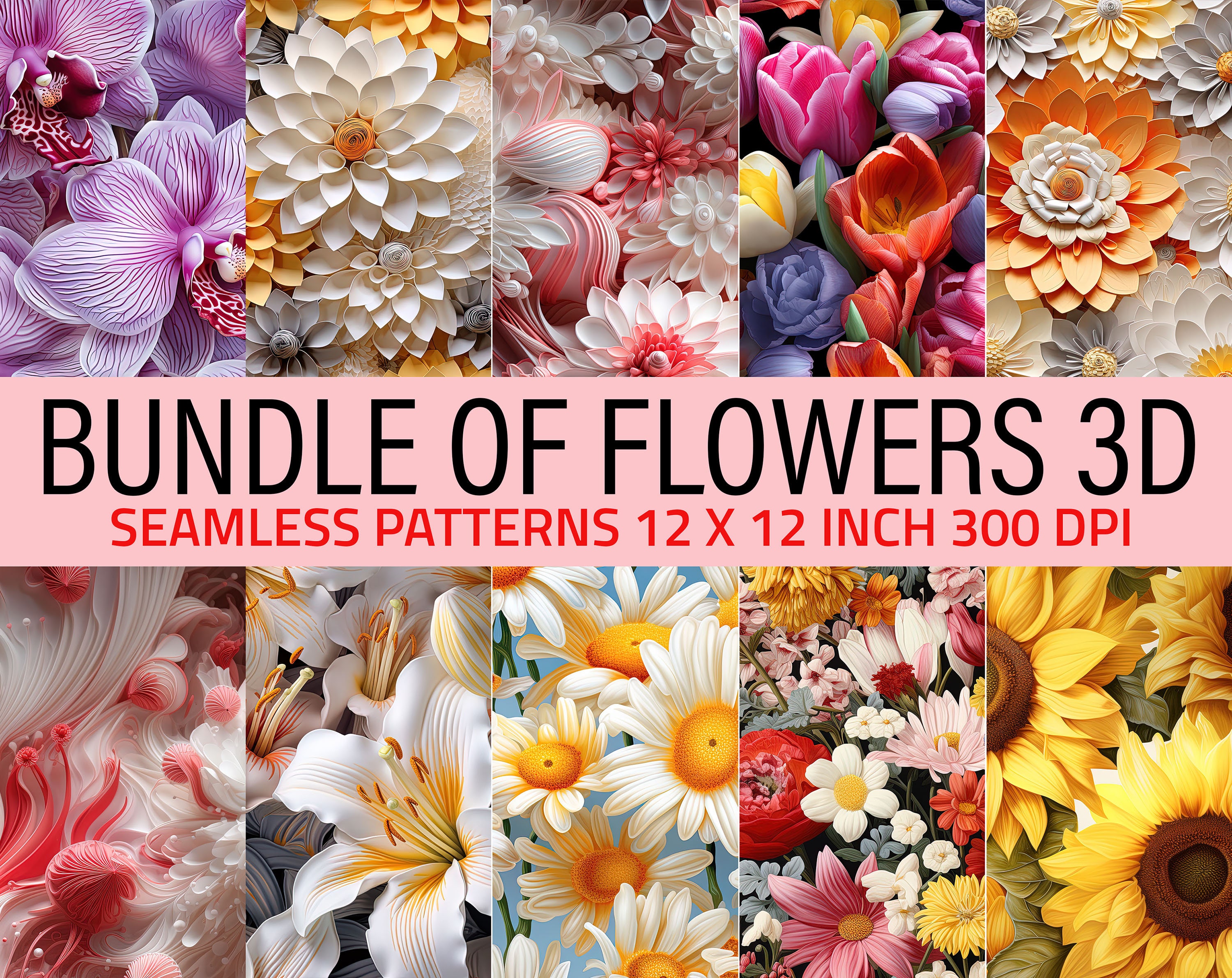 3D Floral Seamless Patterns Bundle (digital Download) - Etsy