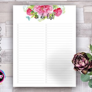 Plantilla imprimible floral de lista de tareas, Tamaño carta PDF, Descarga digital instantánea