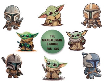 Clipart Mandalorian et Grogu kawaii | PNG, SVG pour usage commercial