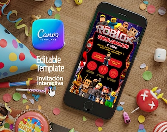 Roblox Birthday Invitation – Interactive Canva Template, Digital Download