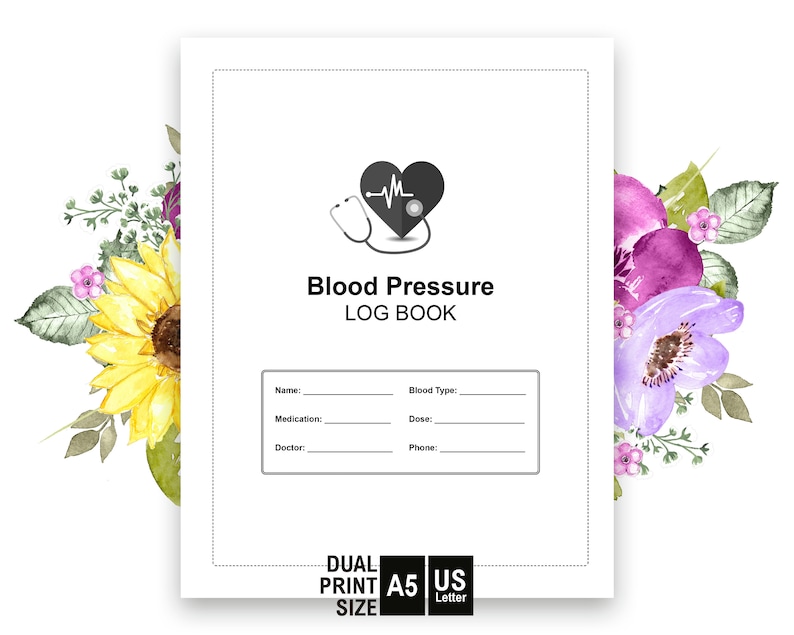Blood Pressure Log Book Printable A5 &amp; Letter Size | Etsy