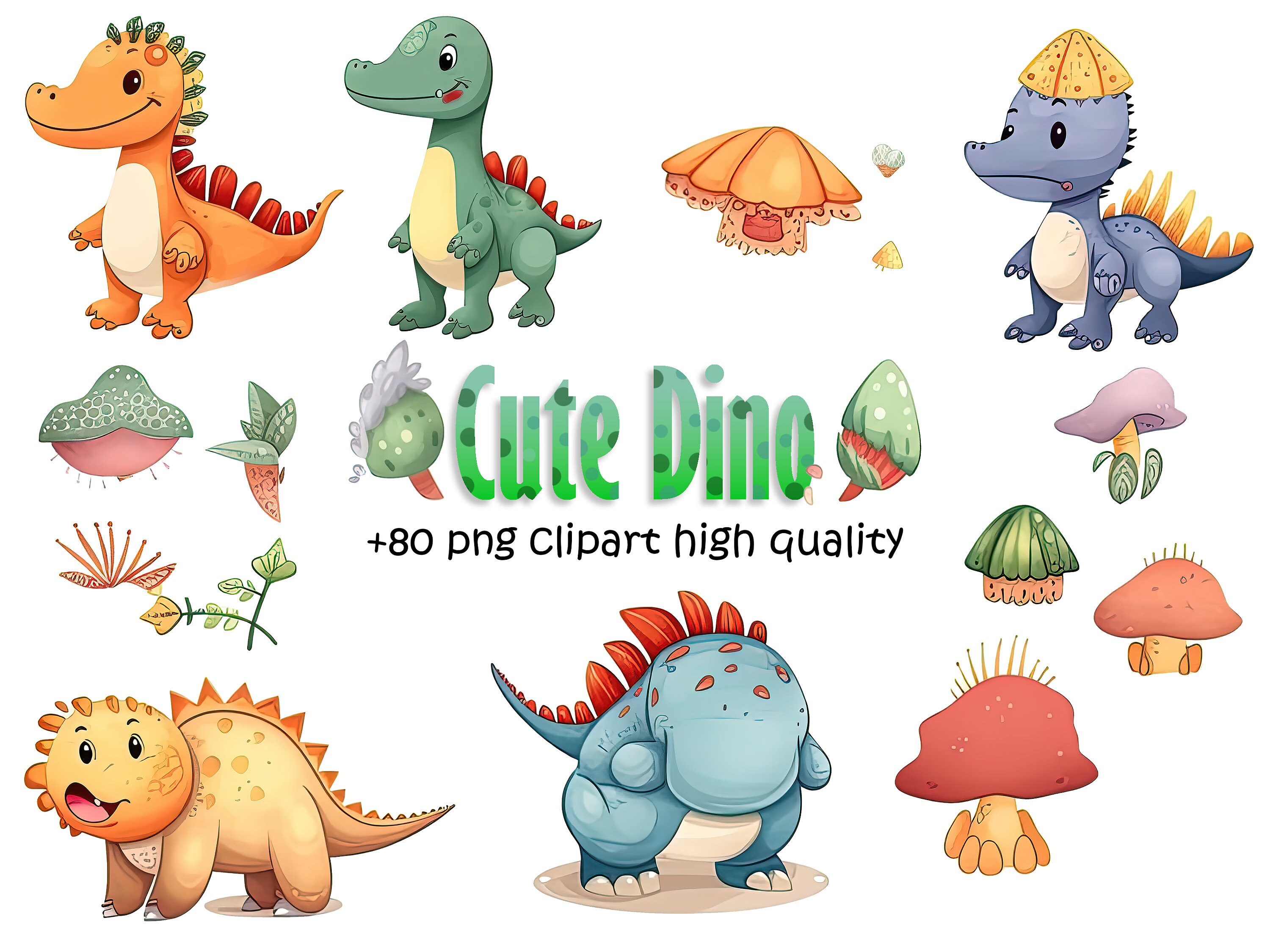 Cute Dinosaur Clipart | 80+ Baby Dino PNG Illustrations (digital ...