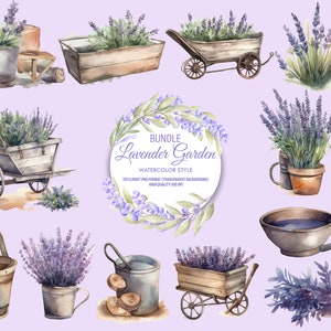Lavender garden | Clip Art style watercolors | png format | For commercial use