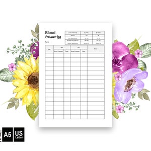 Blood Pressure Log Book, Printable, A5 &amp; Letter Size - Etsy
