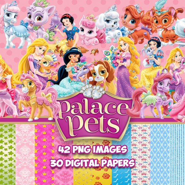 Princesas y mascotas | Clipart y Papeles Digitales