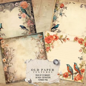 Vintage papier met prachtige kolibrie en andere prachtige vogels met bloemen