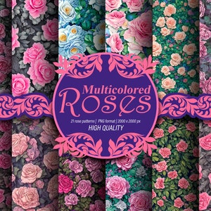 Rosas multicolores | 21 Papeles digitales | Formato PNG